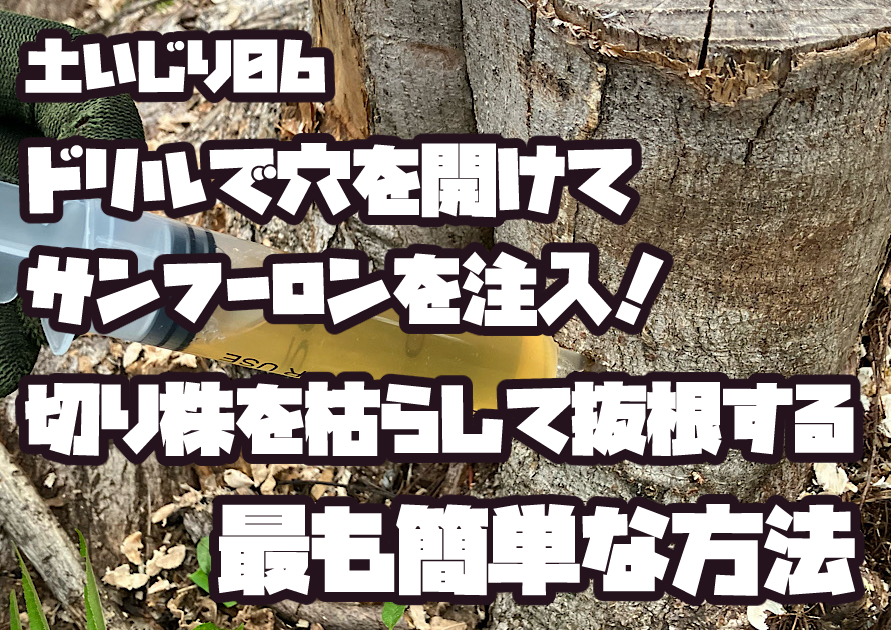 サンフーロンで切り株を枯らして抜根する方法を紹介するアイキャッチ画像