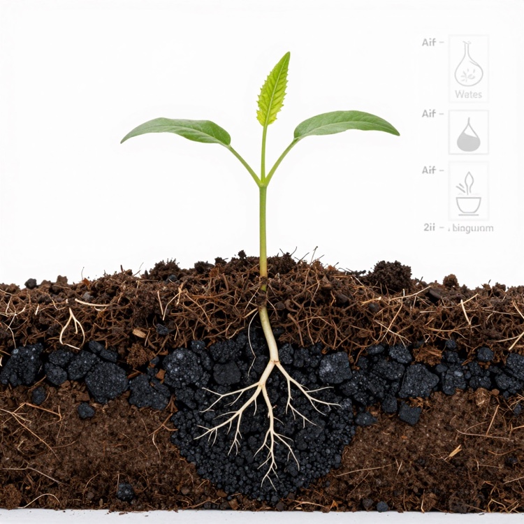 家庭菜園の土にバイオ炭を混ぜることで、根の成長が促され野菜が元気に育っている様子